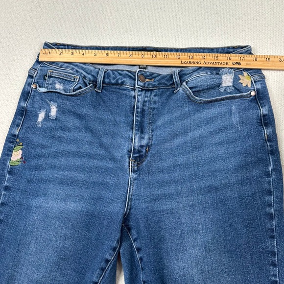 Judy Blue 20W Distressed Embroidered Skinny Jeans Mid Rise Blue Floral Stretch - Picture 5 of 12